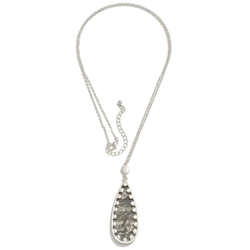 Teardrop Pendant Chain Necklace - Silver