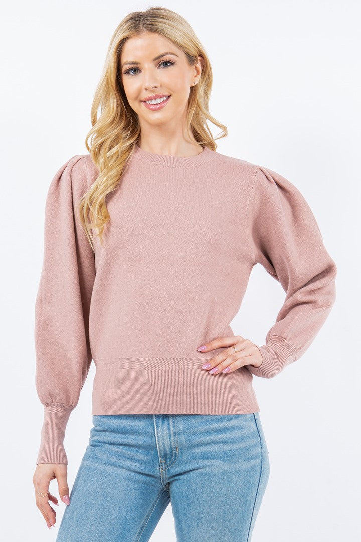 Puff Sleeve Sweater - Antique Pink