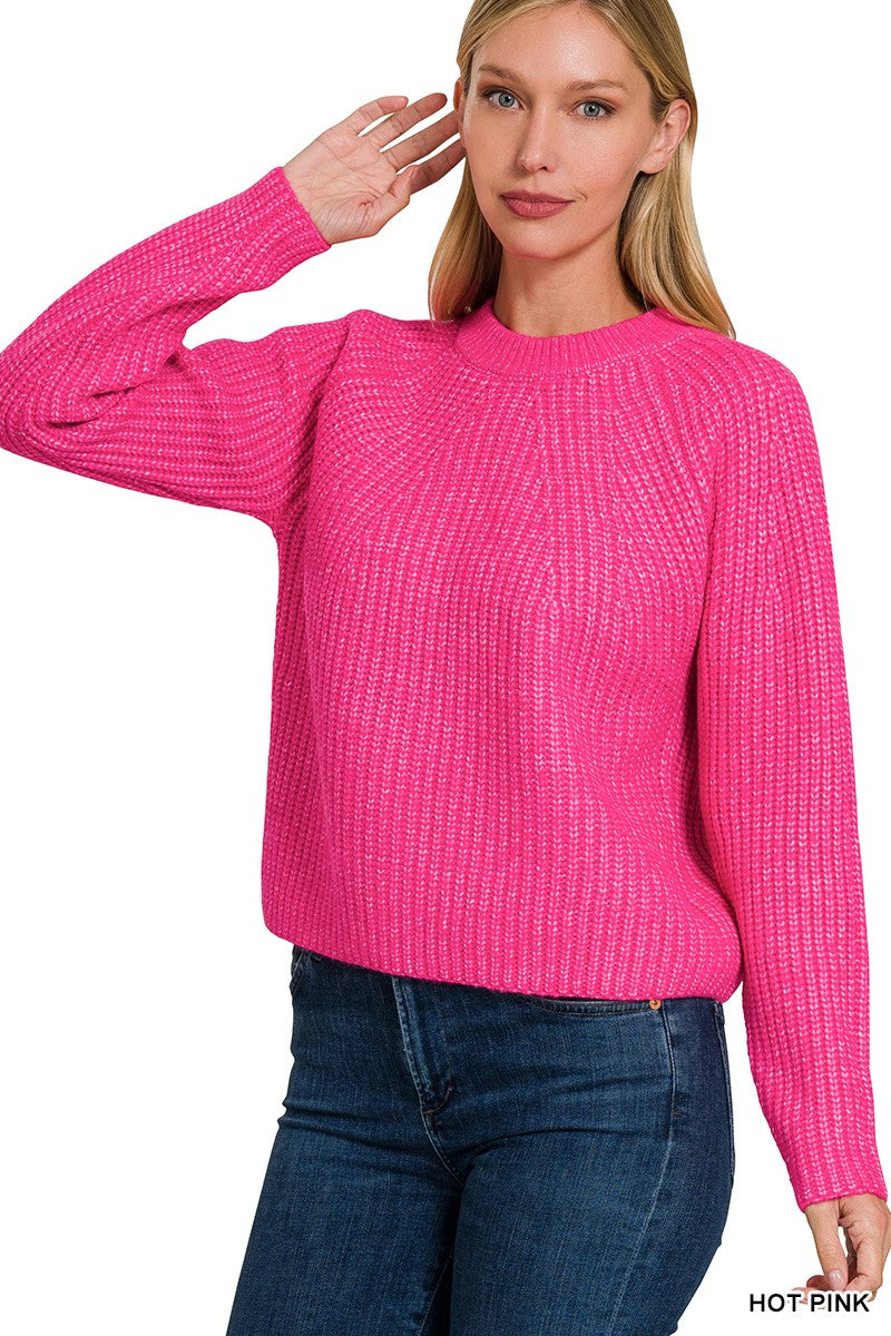 Round Neck Sweater - Hot Pink