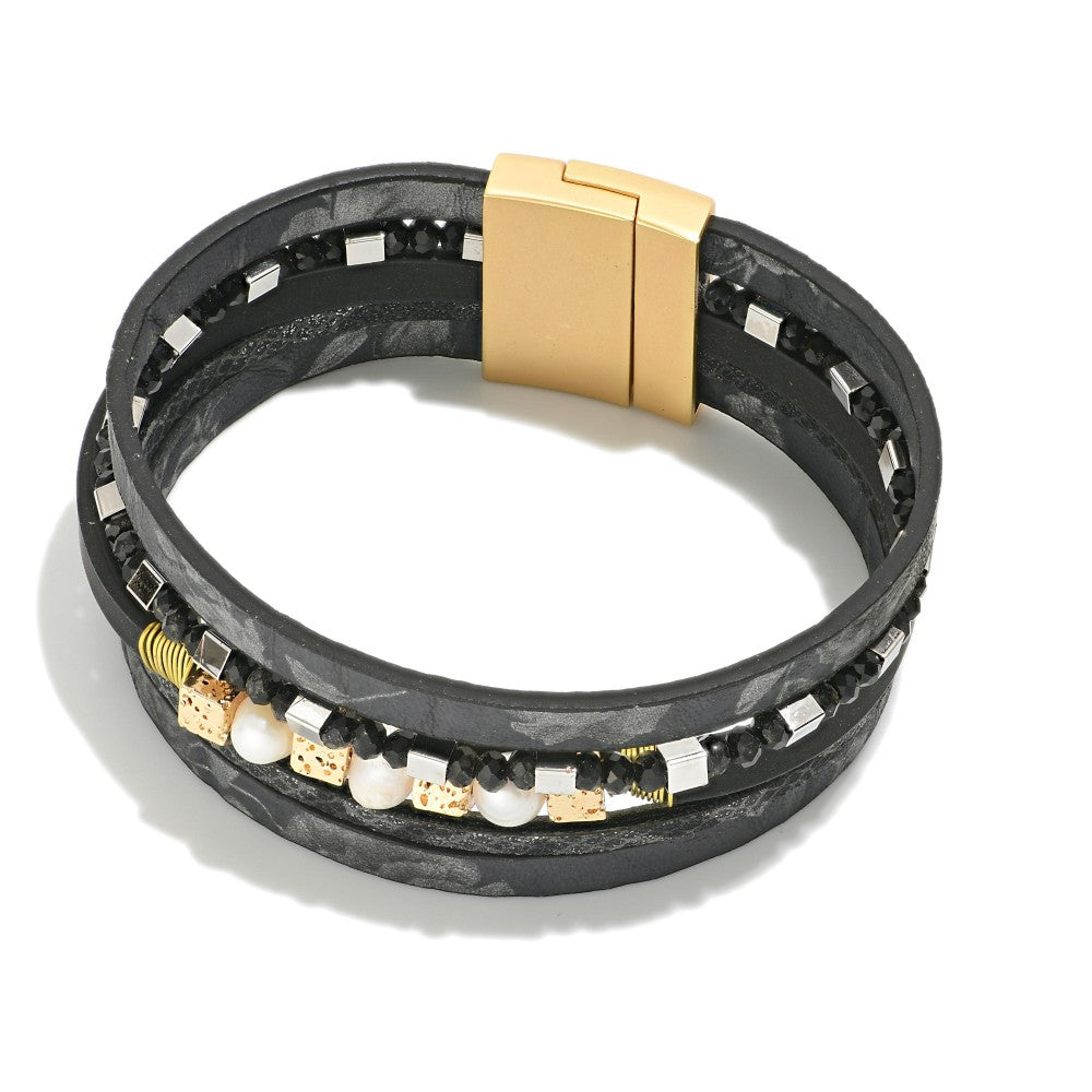 Pearl Accent Magnetic Bracelet - Black
