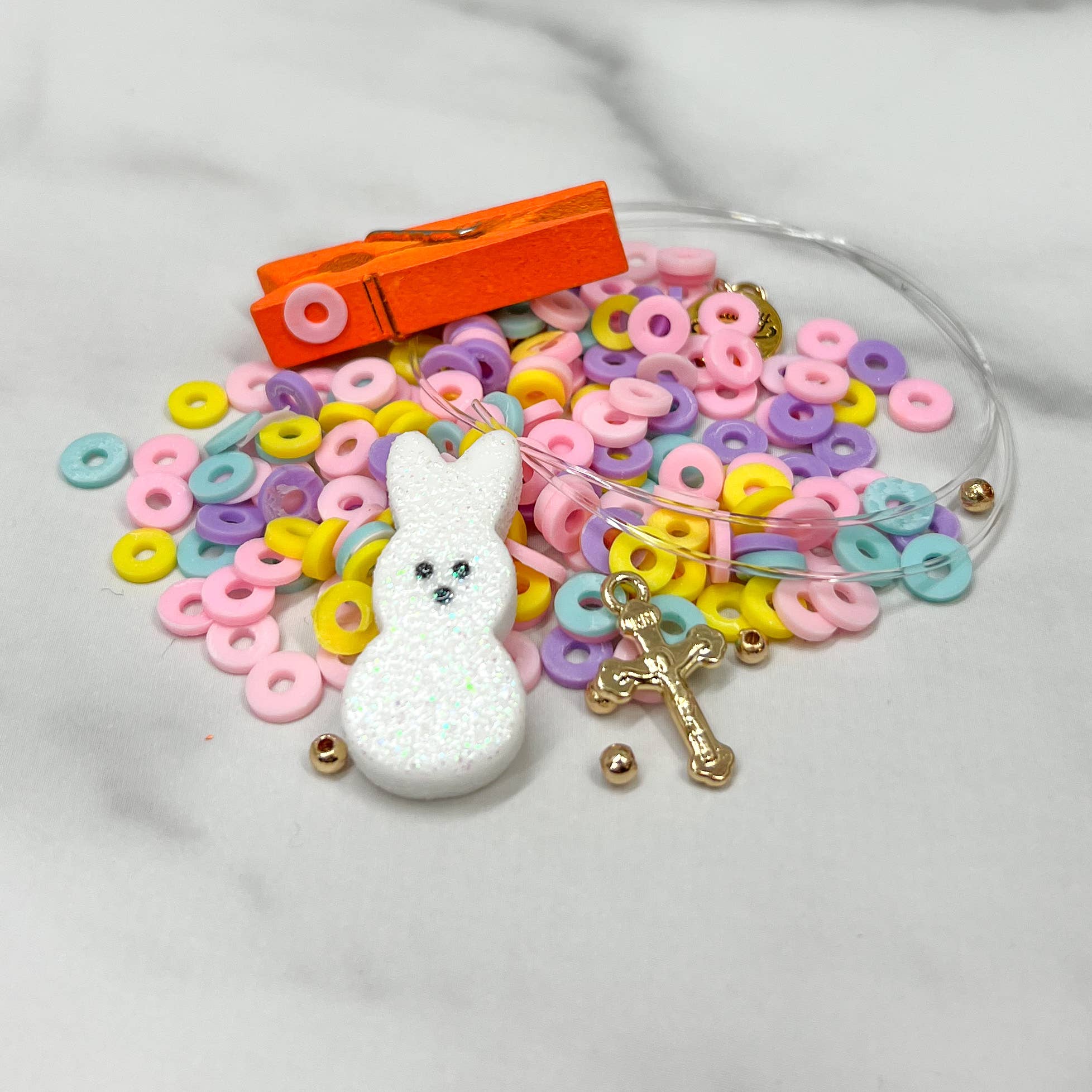 Easter Glitter Peep and Cross Charm Kids DIY Bracelet Kit