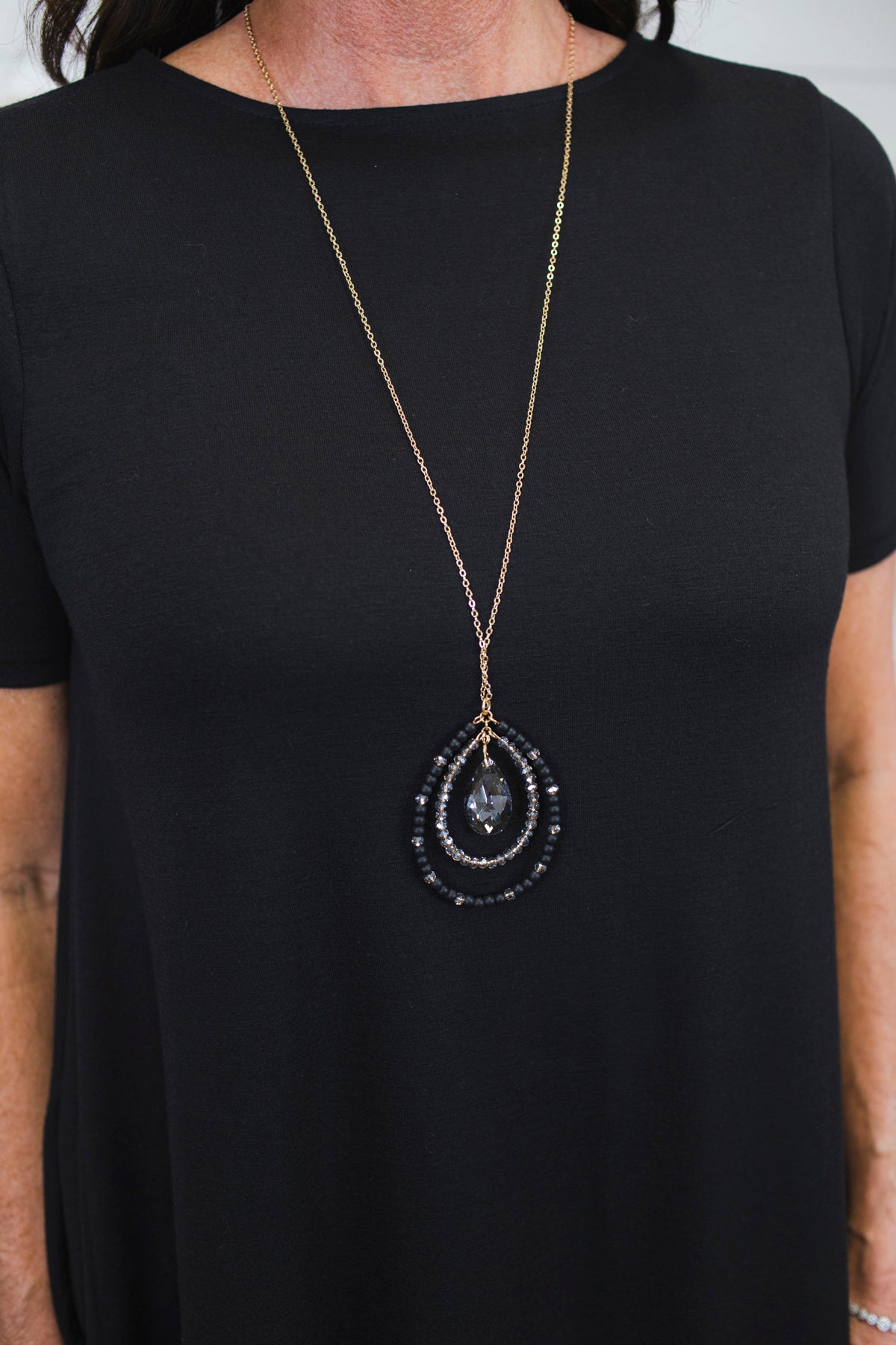 Natural Stone Pendant Necklace - Black