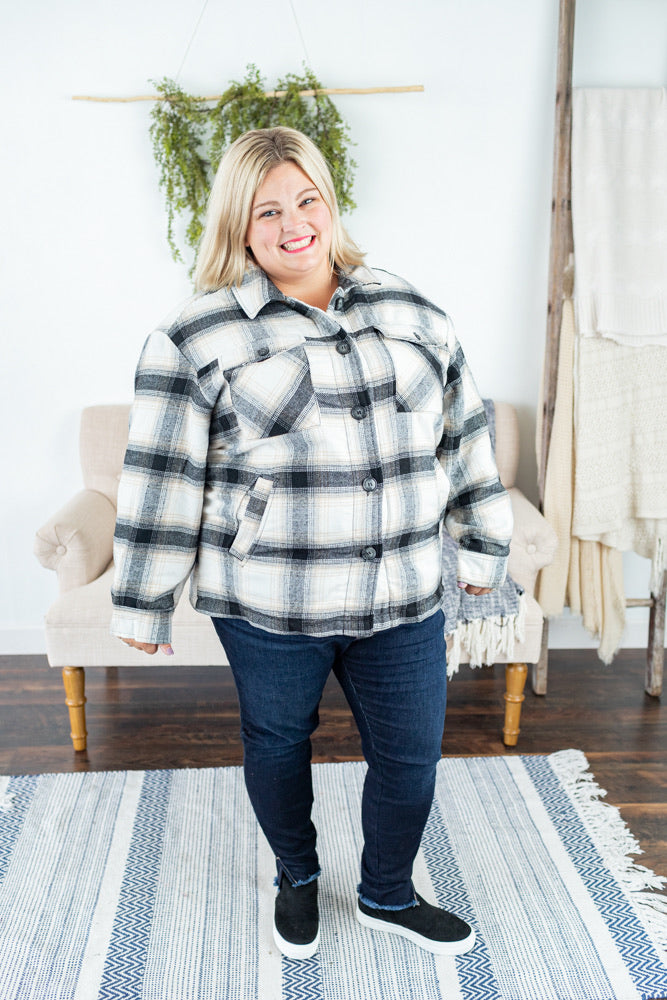 Black Plaid Lined Jacket - Plus