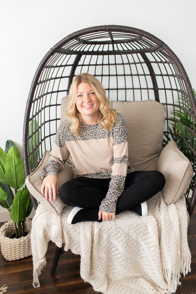 Raw Edge Animal Print Top - Taupe