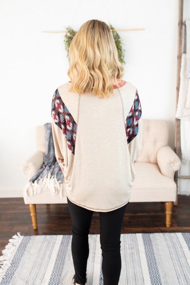 Solid Mix Print Top - Oatmeal