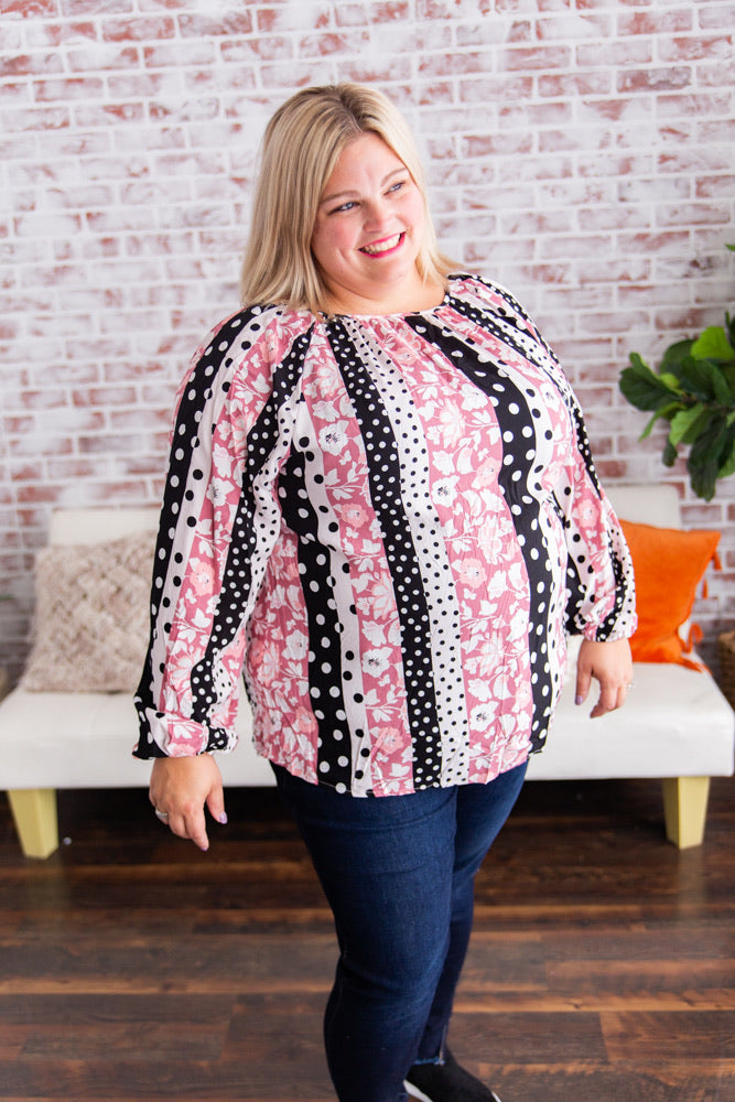 Black Mauve Floral Polka Top - Plus