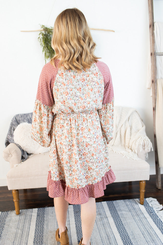 Floral/Dot Mixed Print Dress - Ivory Mix