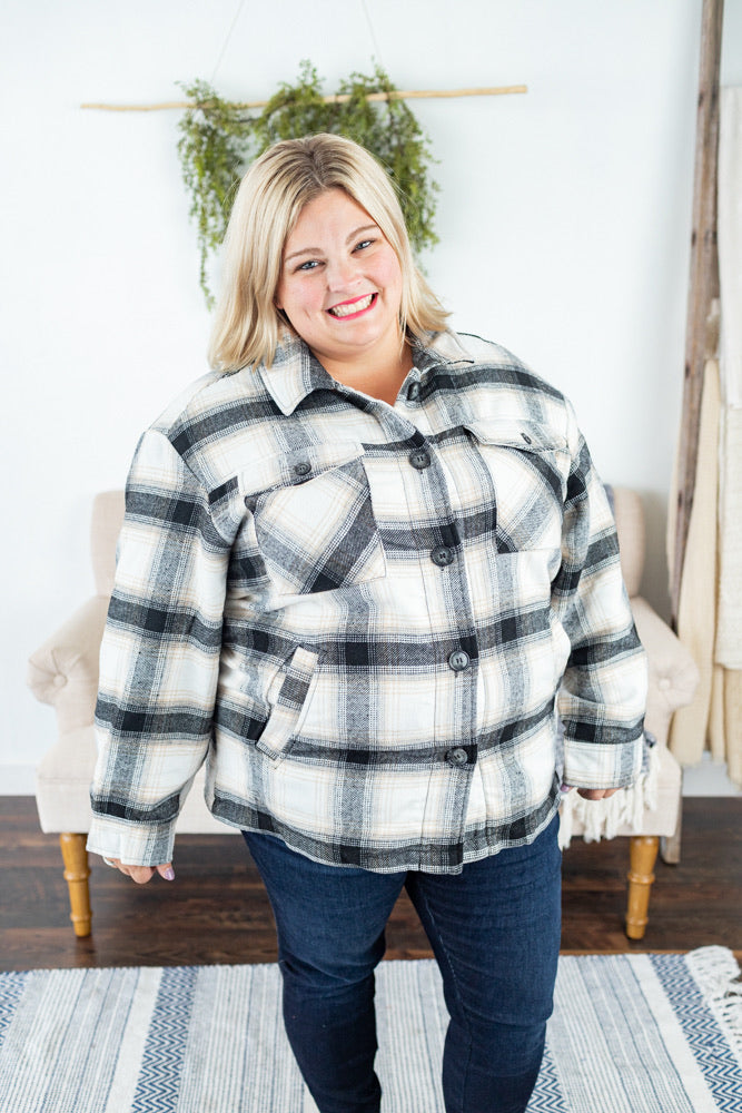 Black Plaid Lined Jacket - Plus