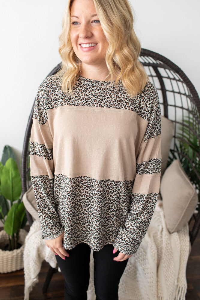 Raw Edge Animal Print Top - Taupe