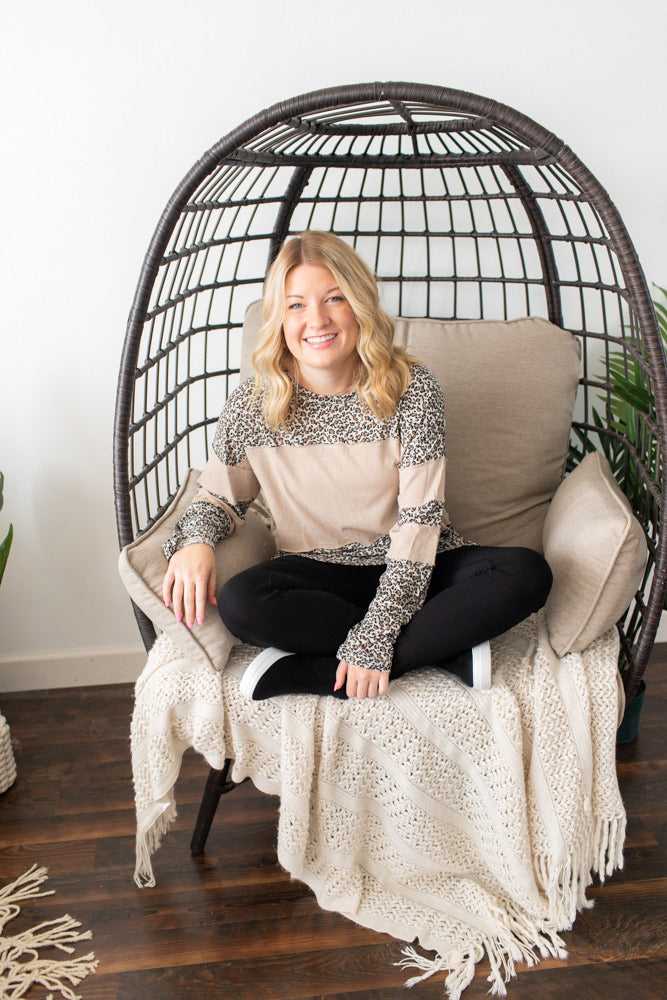 Raw Edge Animal Print Top - Taupe