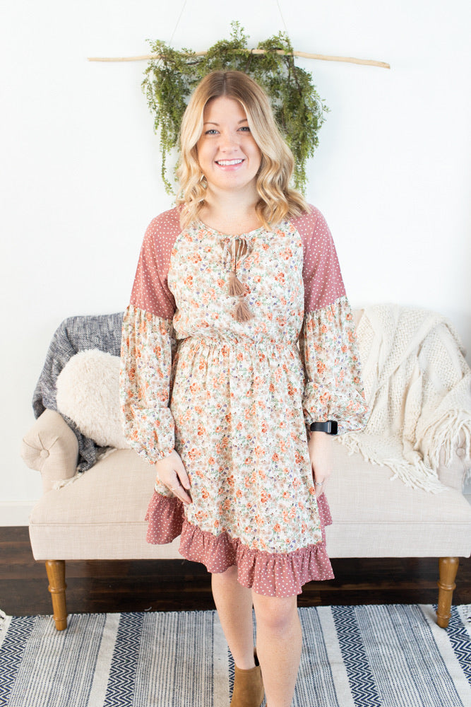 Floral/Dot Mixed Print Dress - Ivory Mix