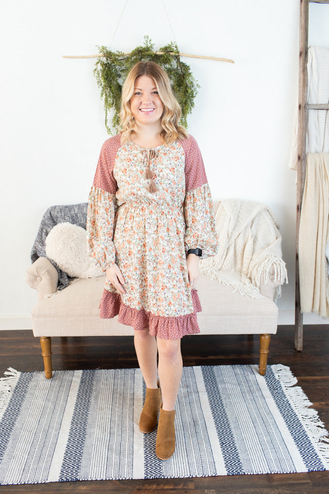Floral/Dot Mixed Print Dress - Ivory Mix