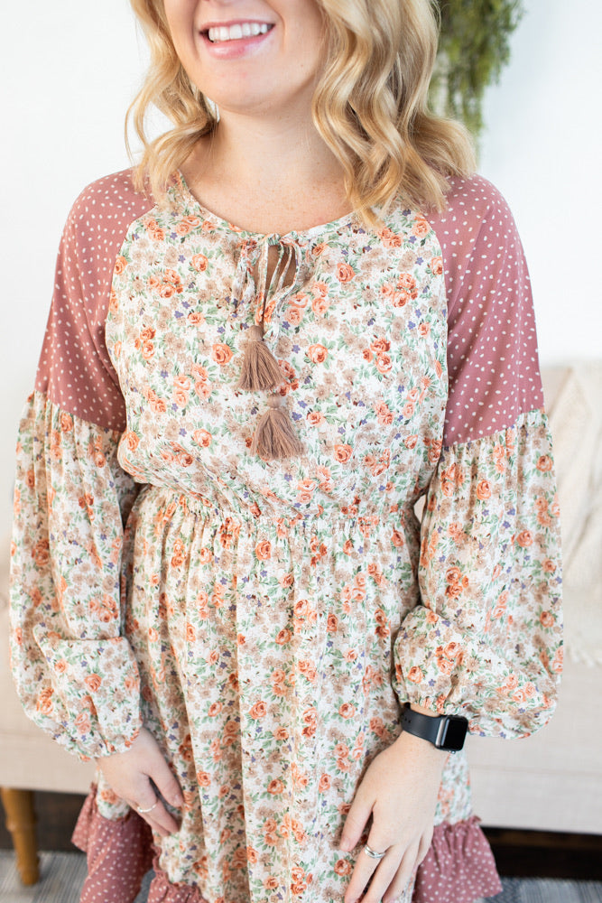 Floral/Dot Mixed Print Dress - Ivory Mix