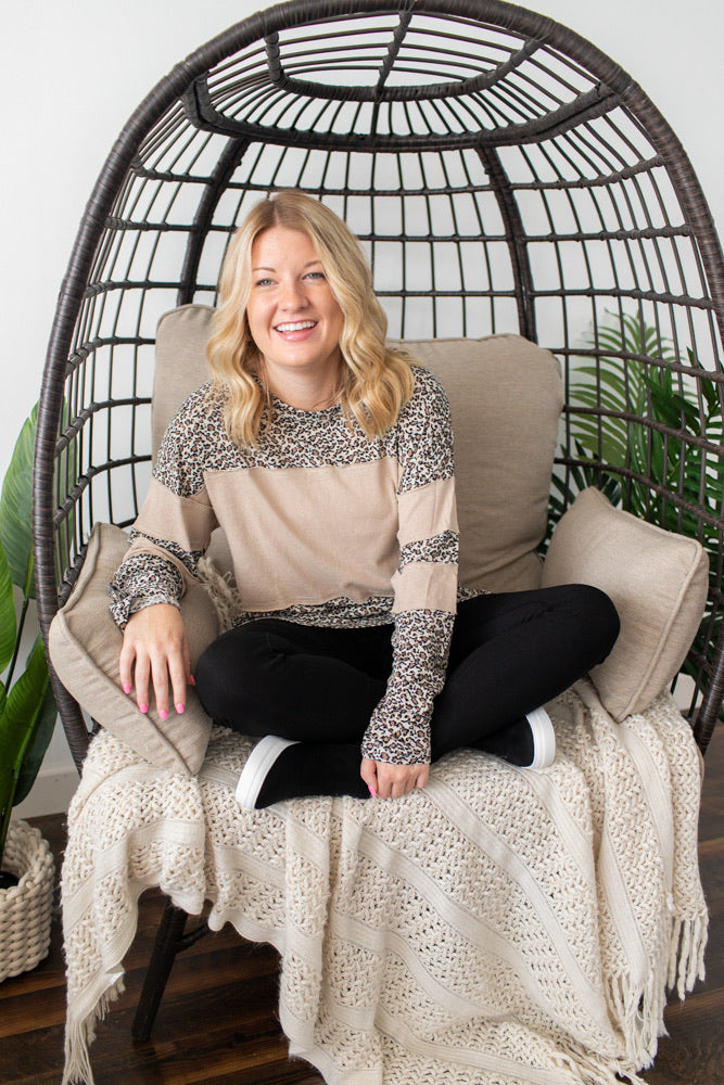 Raw Edge Animal Print Top - Taupe