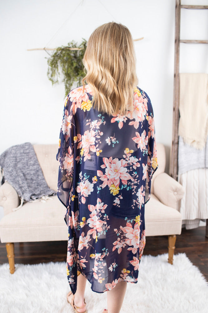 Floral Detail Cardigan - Navy