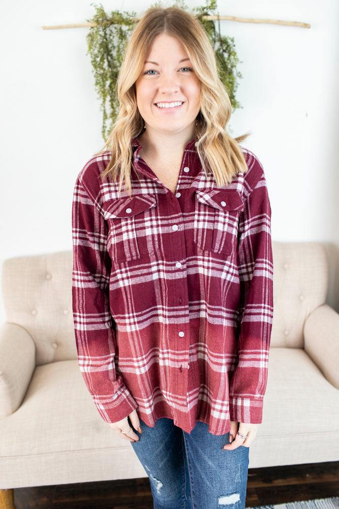 Bleached Dip Top - Maroon and White