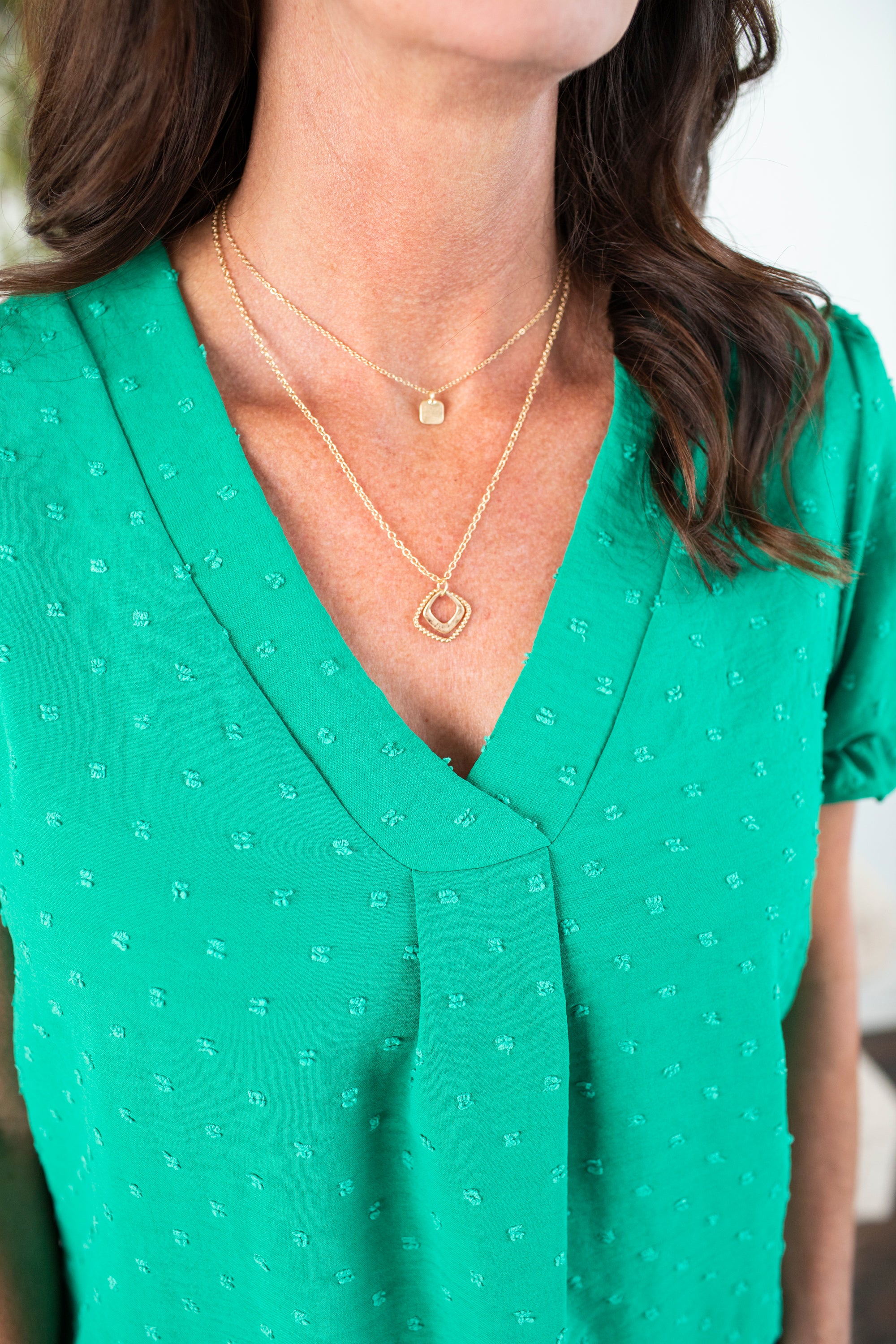 Solid Swiss Dot V Neck - Kelly Green