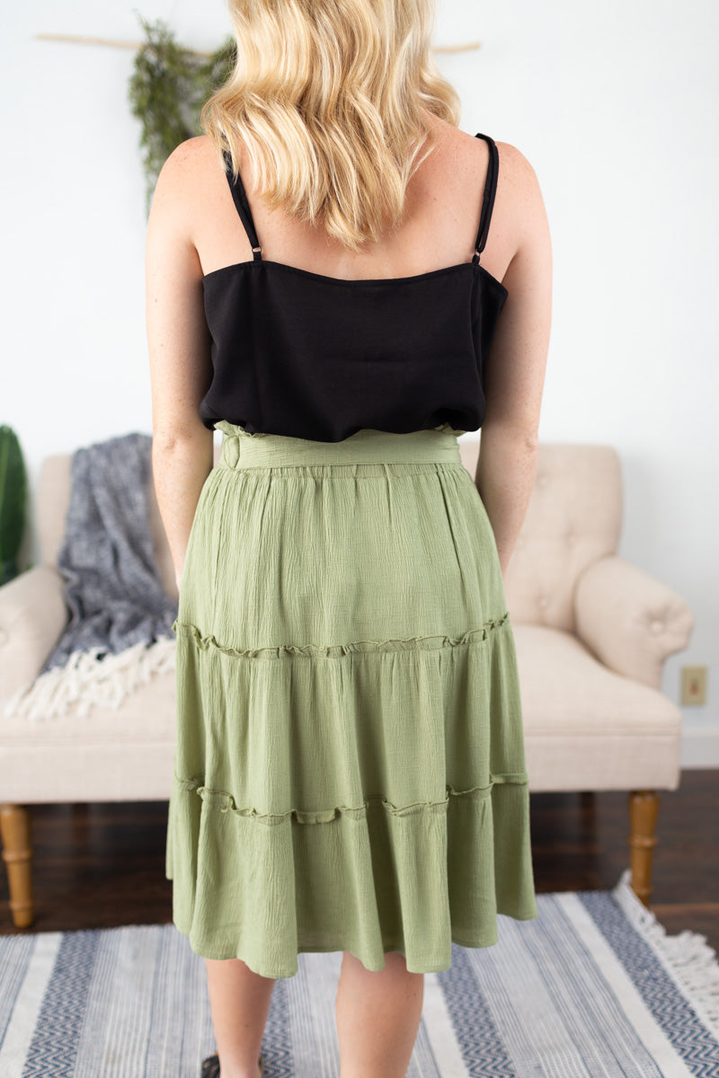 Solid Print Midi Tiered Skirt