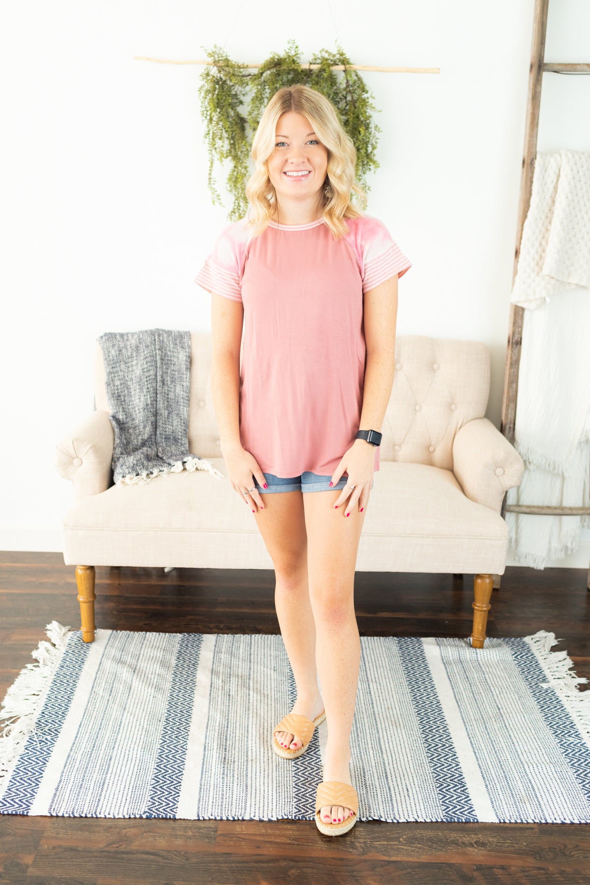 Raglan Mixed Fabric Top - Mauve