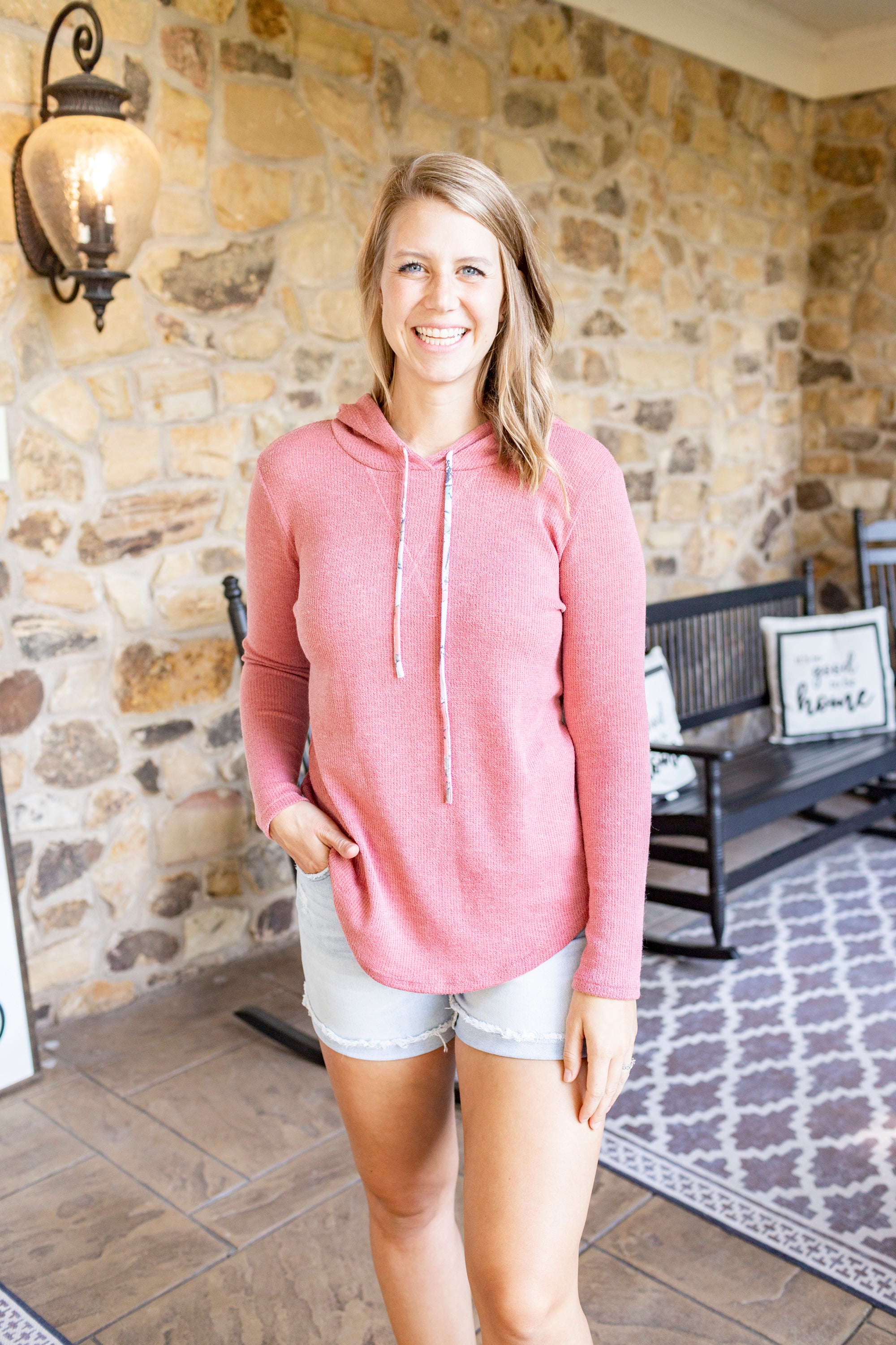 Floral Contrast Hoodie - Marsala