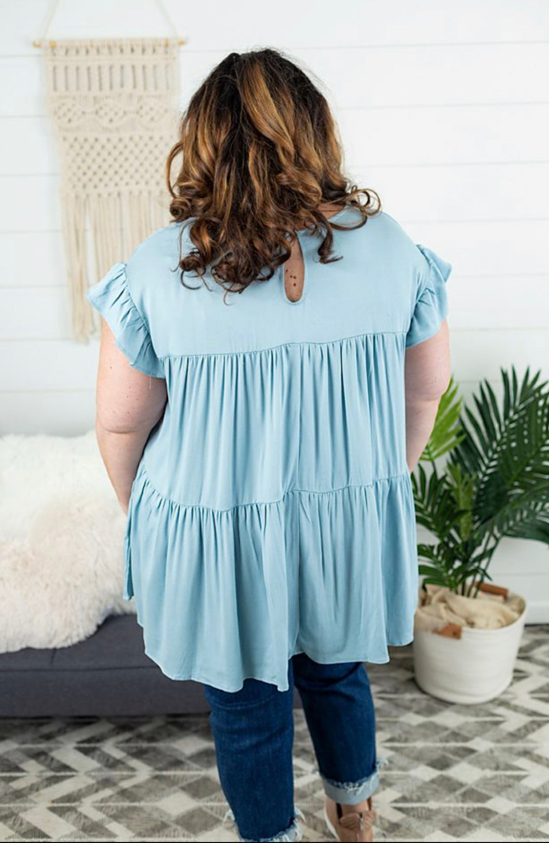 Solid Tiered Ruffle Sleeve Top - Plus