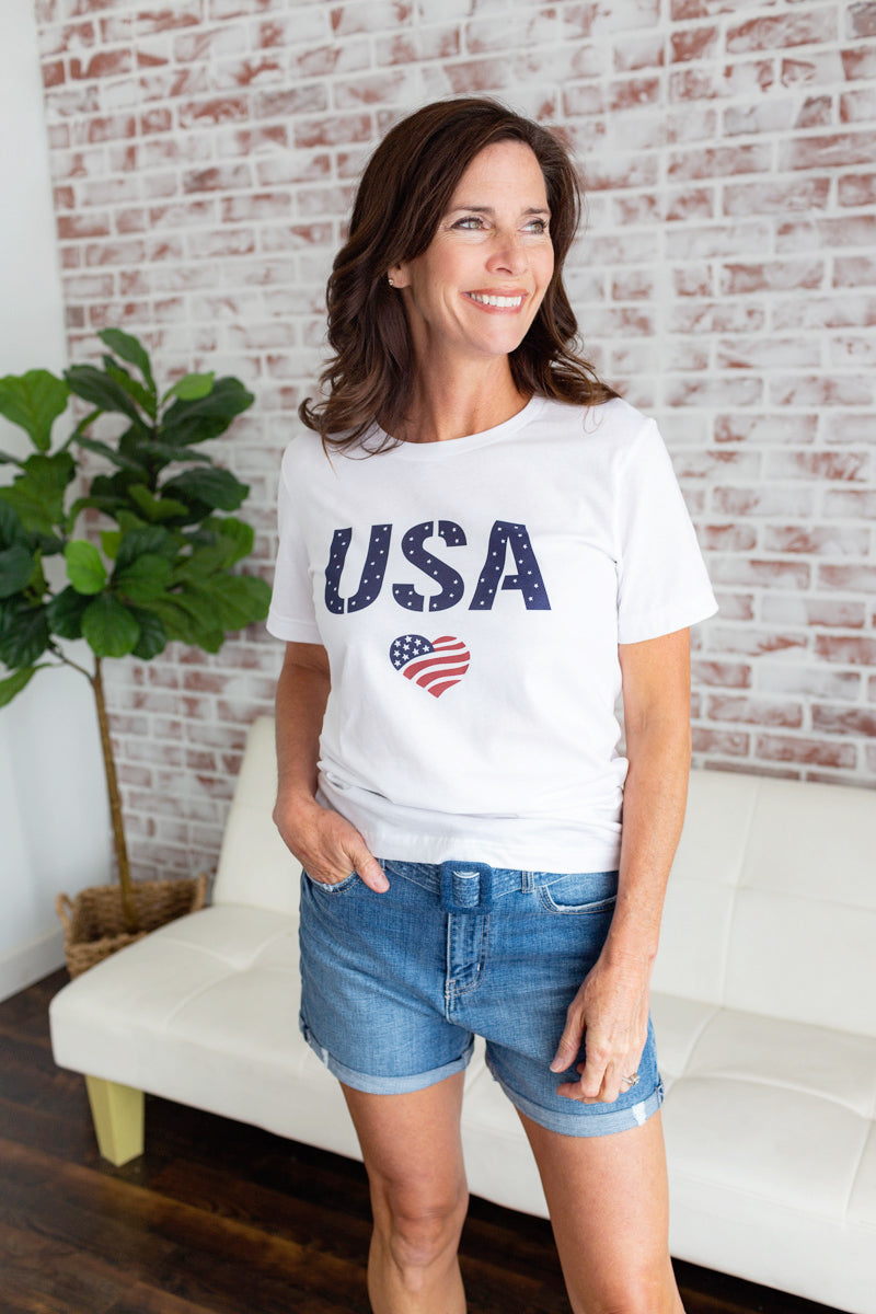 USA Heart Tee - White