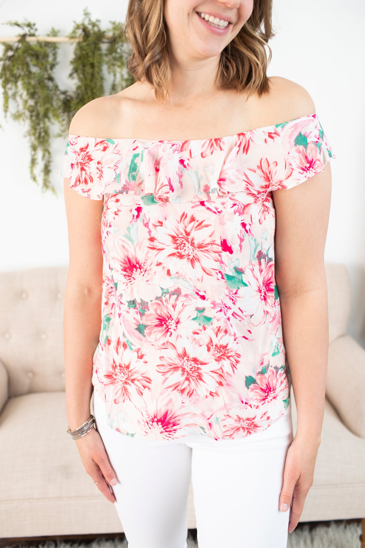 Floral Dip Back Top - Blush/Coral