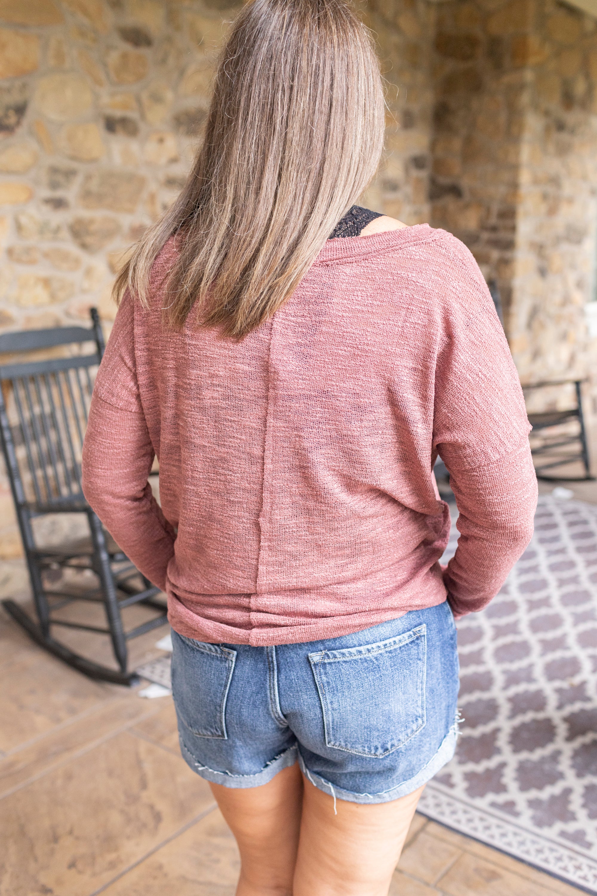 Raw Edge V Neck Top - Cooper