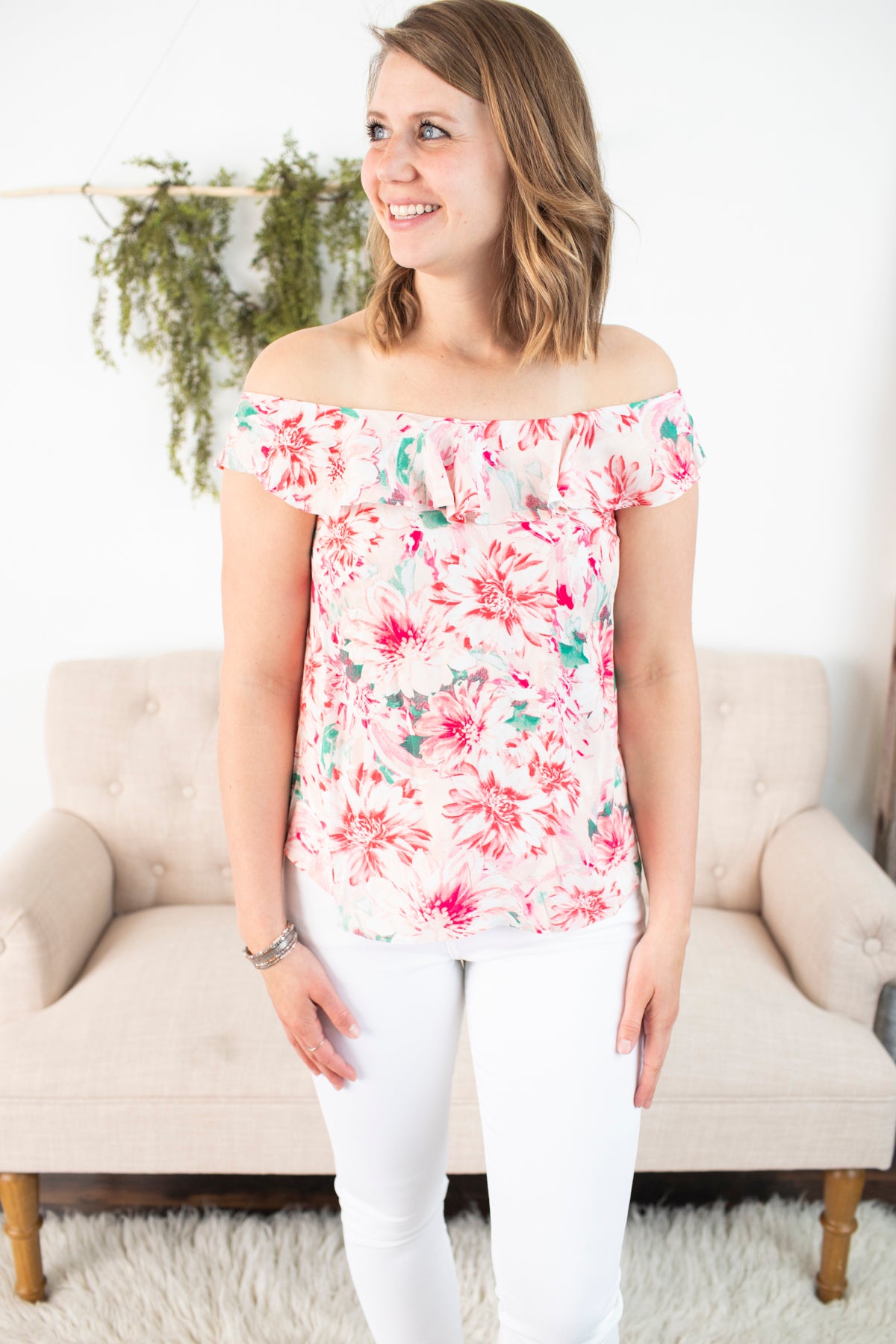 Floral Dip Back Top - Blush/Coral