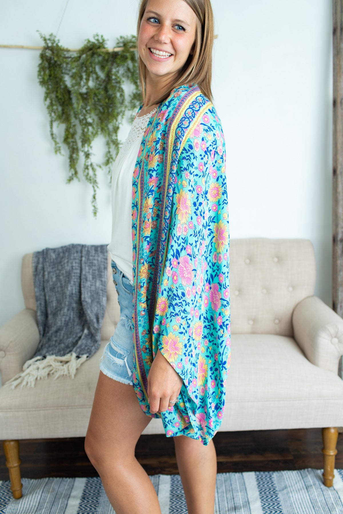 Floral Cocoon Kimono - Seamist Mix