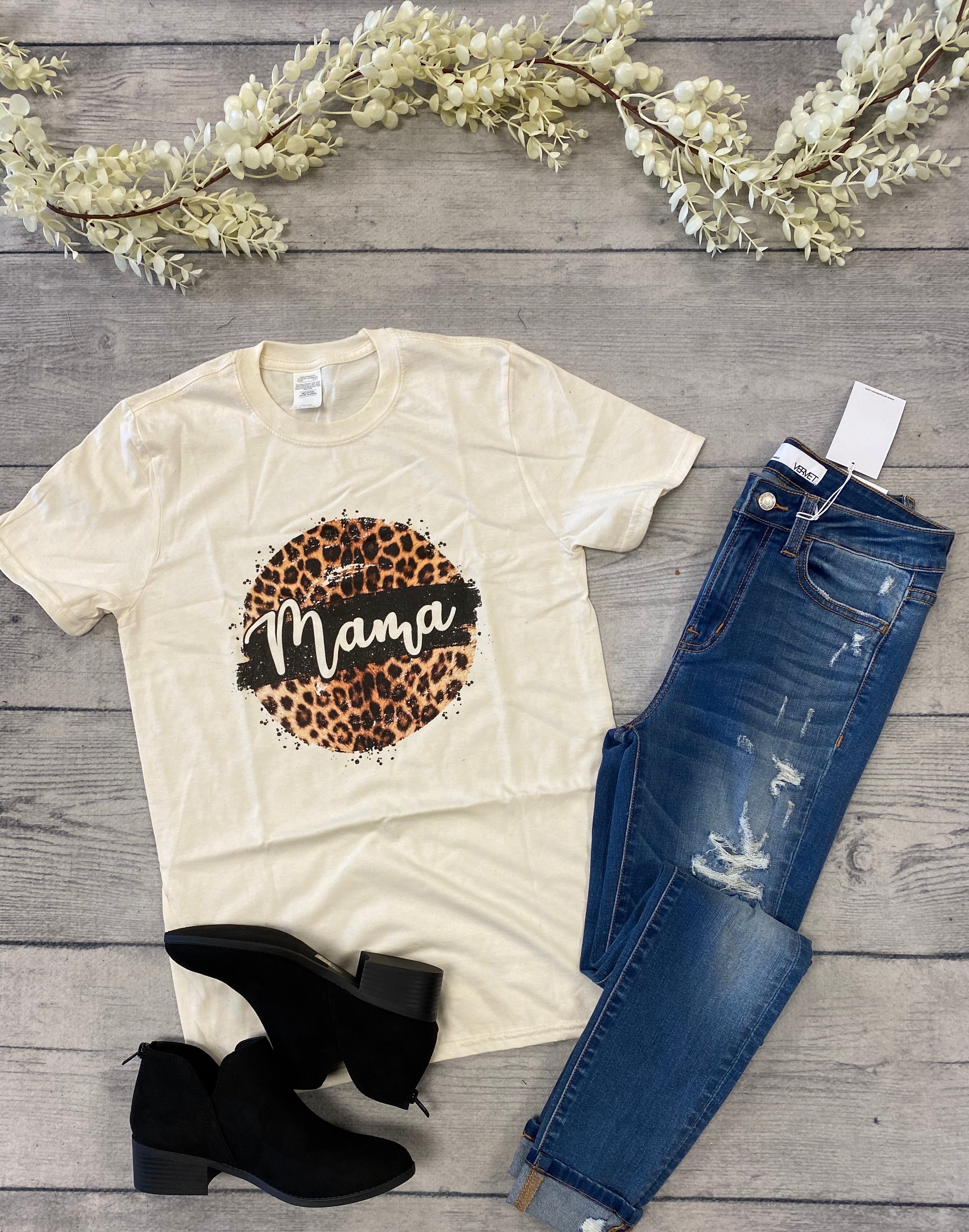Mama Leopard Tee - Cream