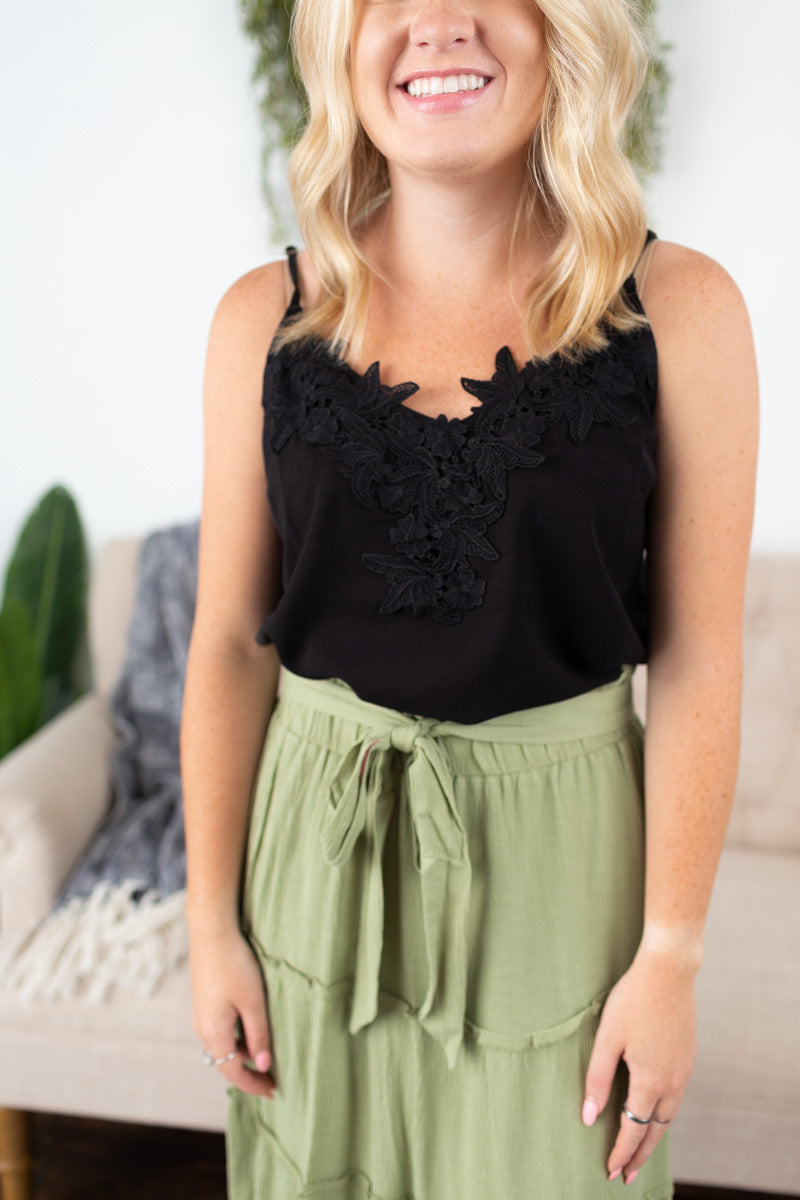 Solid Print Midi Tiered Skirt