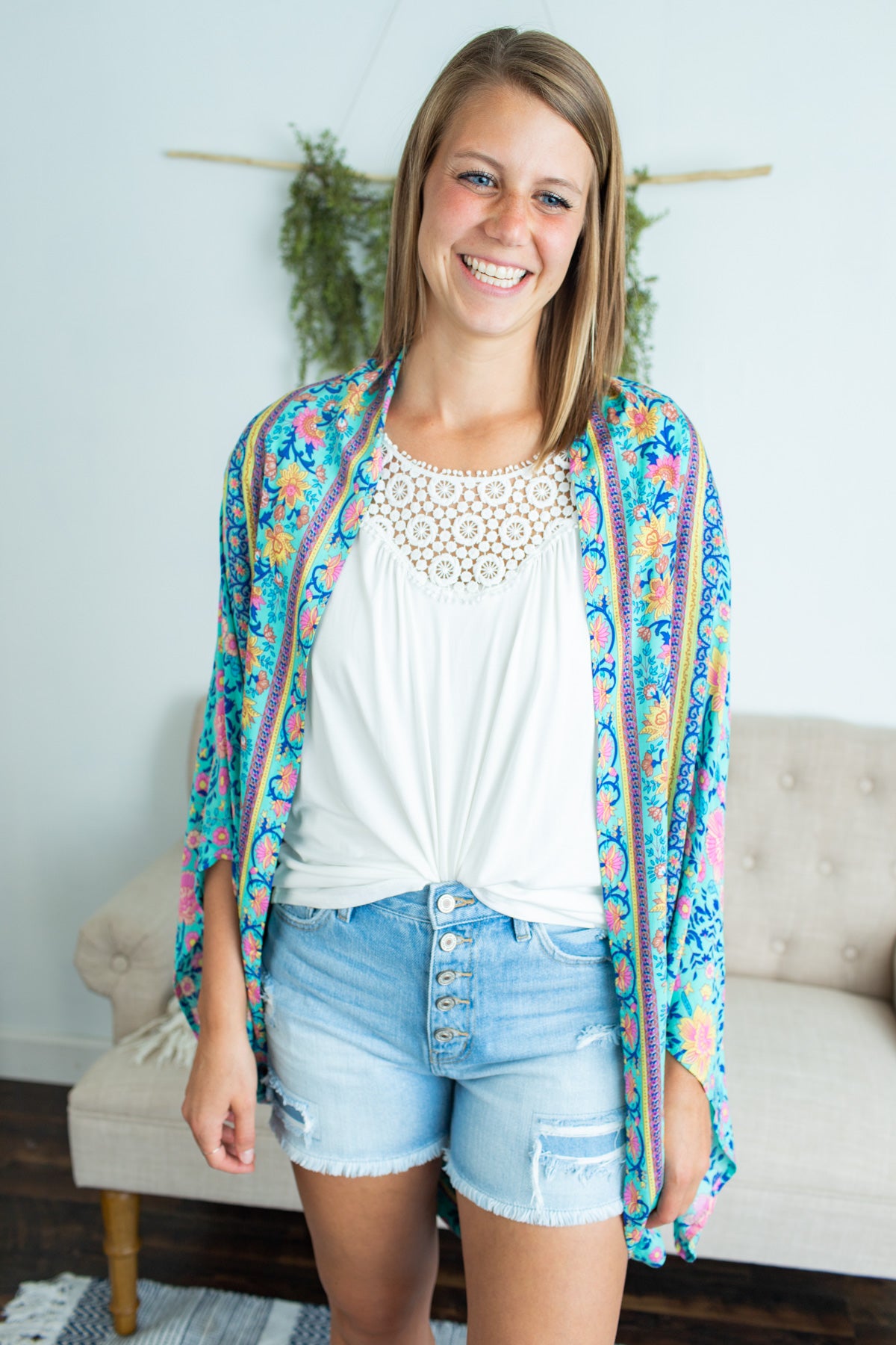 Floral Cocoon Kimono - Seamist Mix