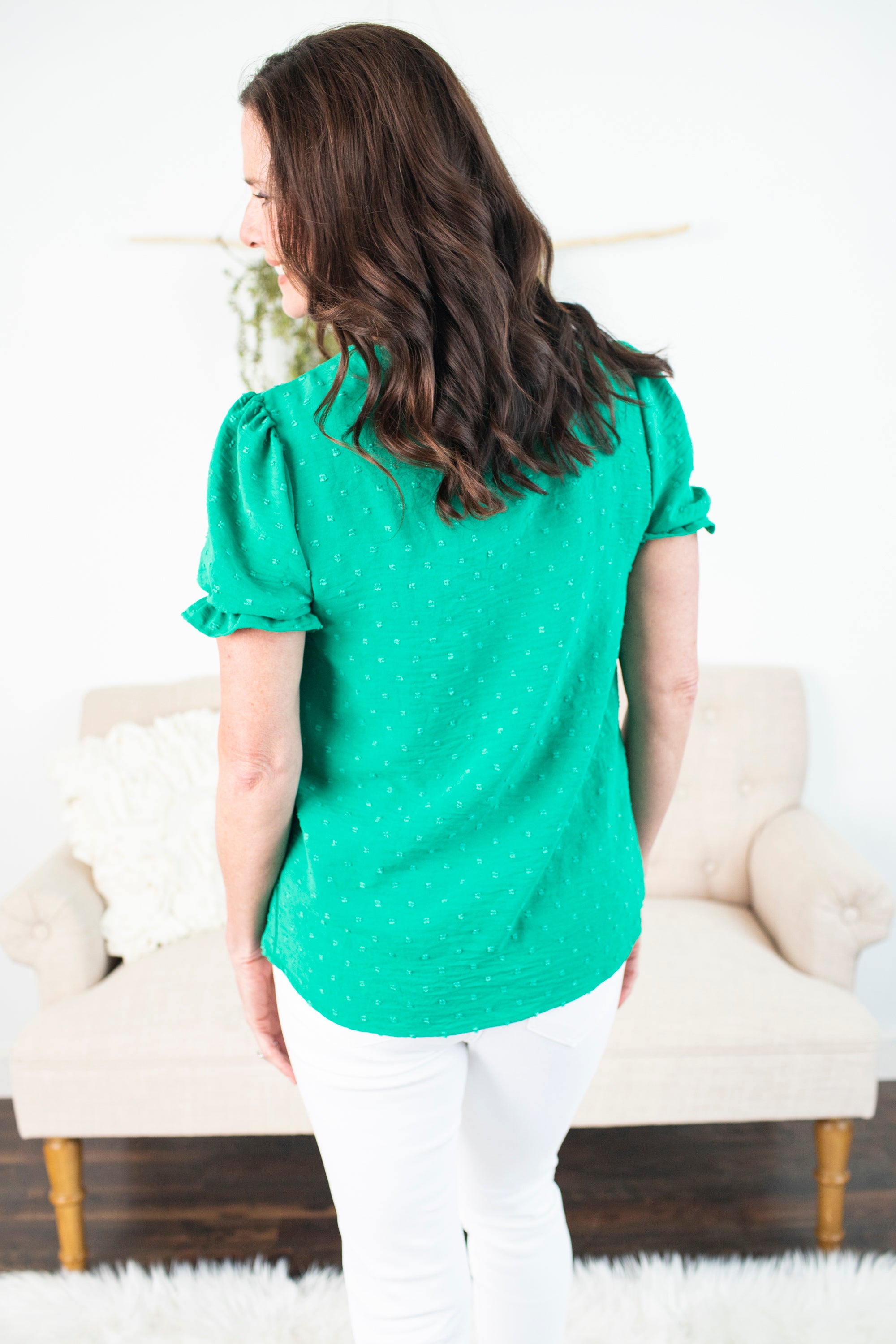 Solid Swiss Dot V Neck - Kelly Green