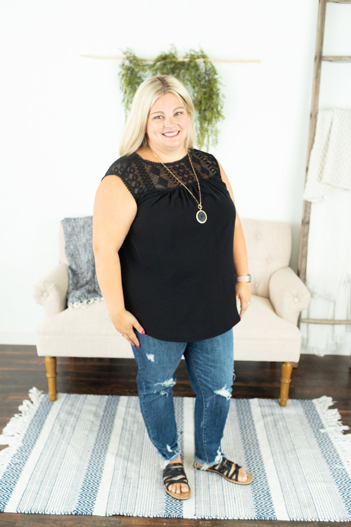 Black Sleeveless Lace Top - Plus