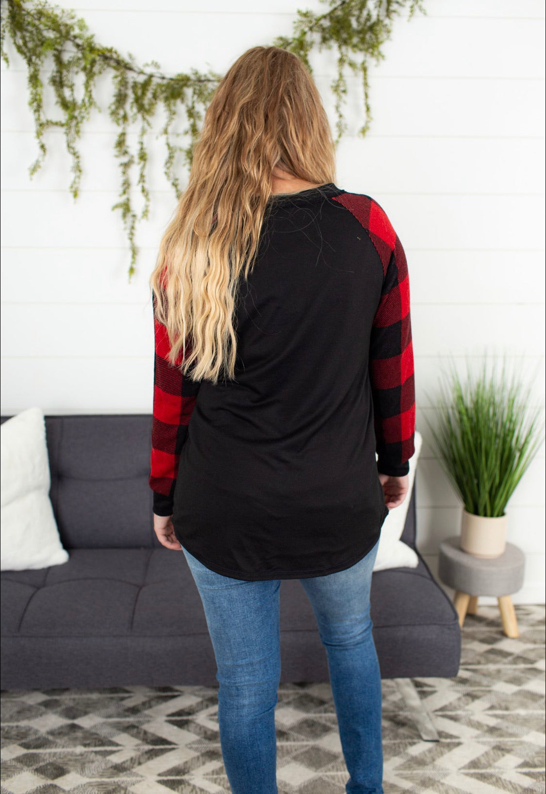Raglan Buffalo Plaid Top - Red