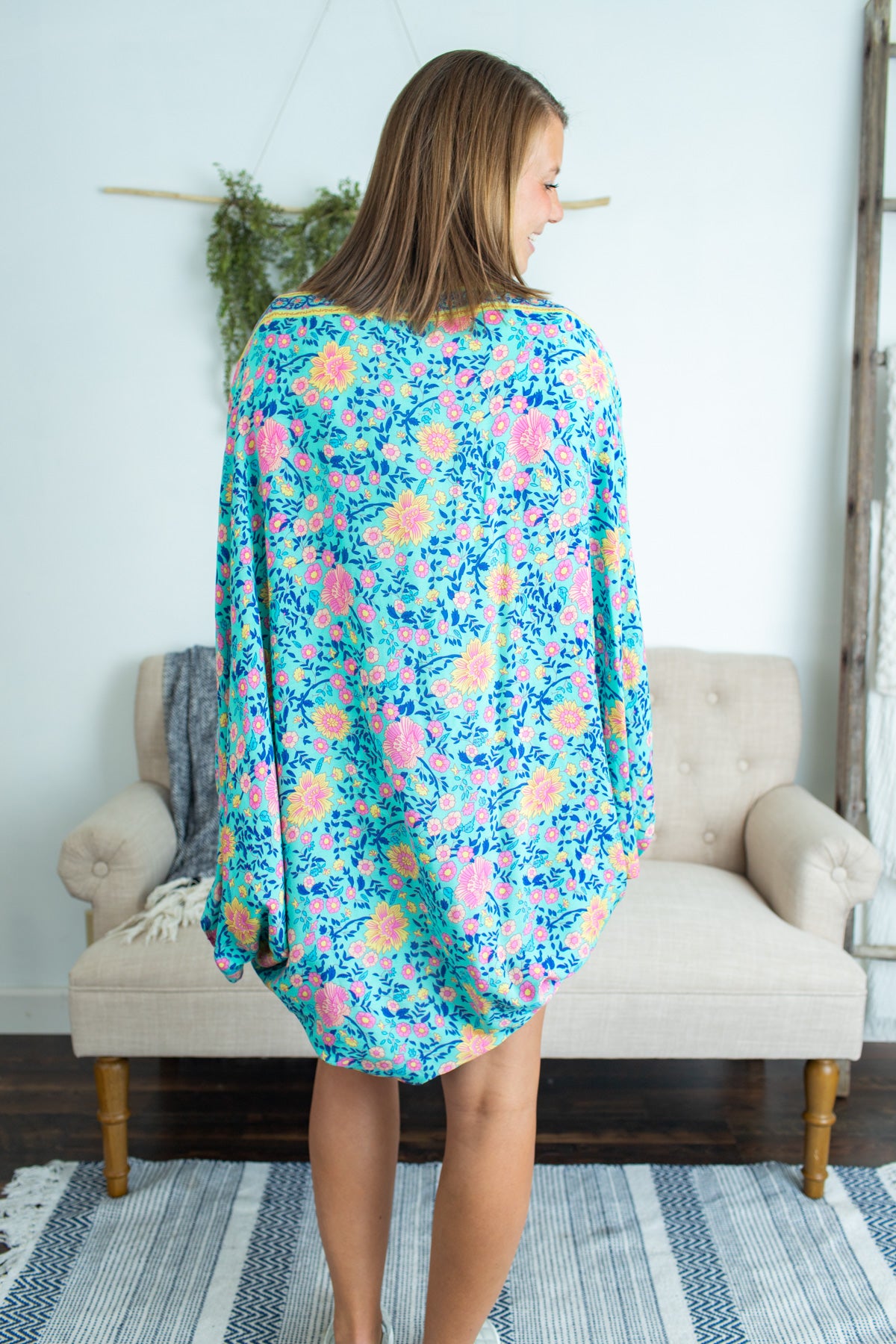 Floral Cocoon Kimono - Seamist Mix