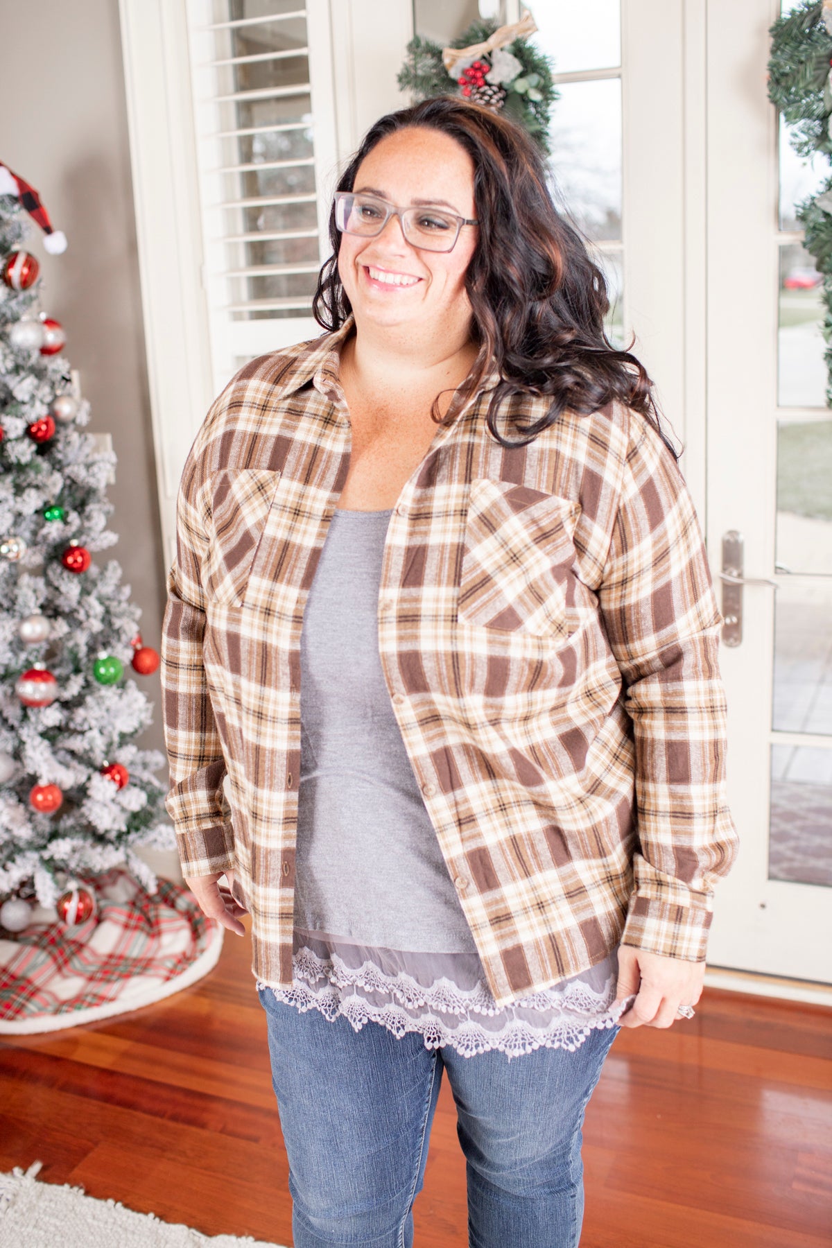 Plaid Button Down Top - Cigar