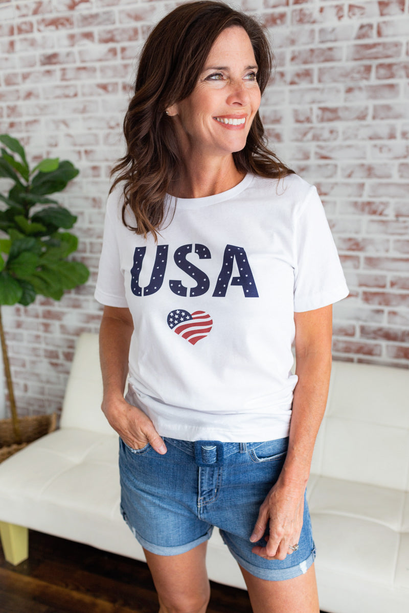 USA Heart Tee - White