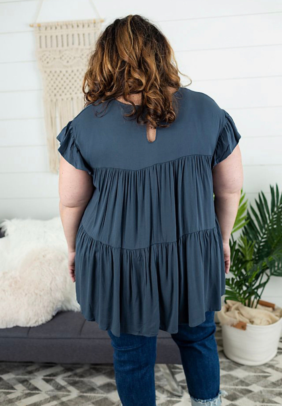 Solid Tiered Ruffle Sleeve Top - Plus