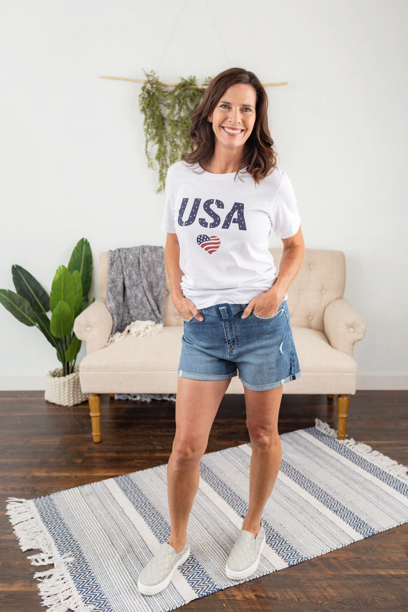 USA Heart Tee - White